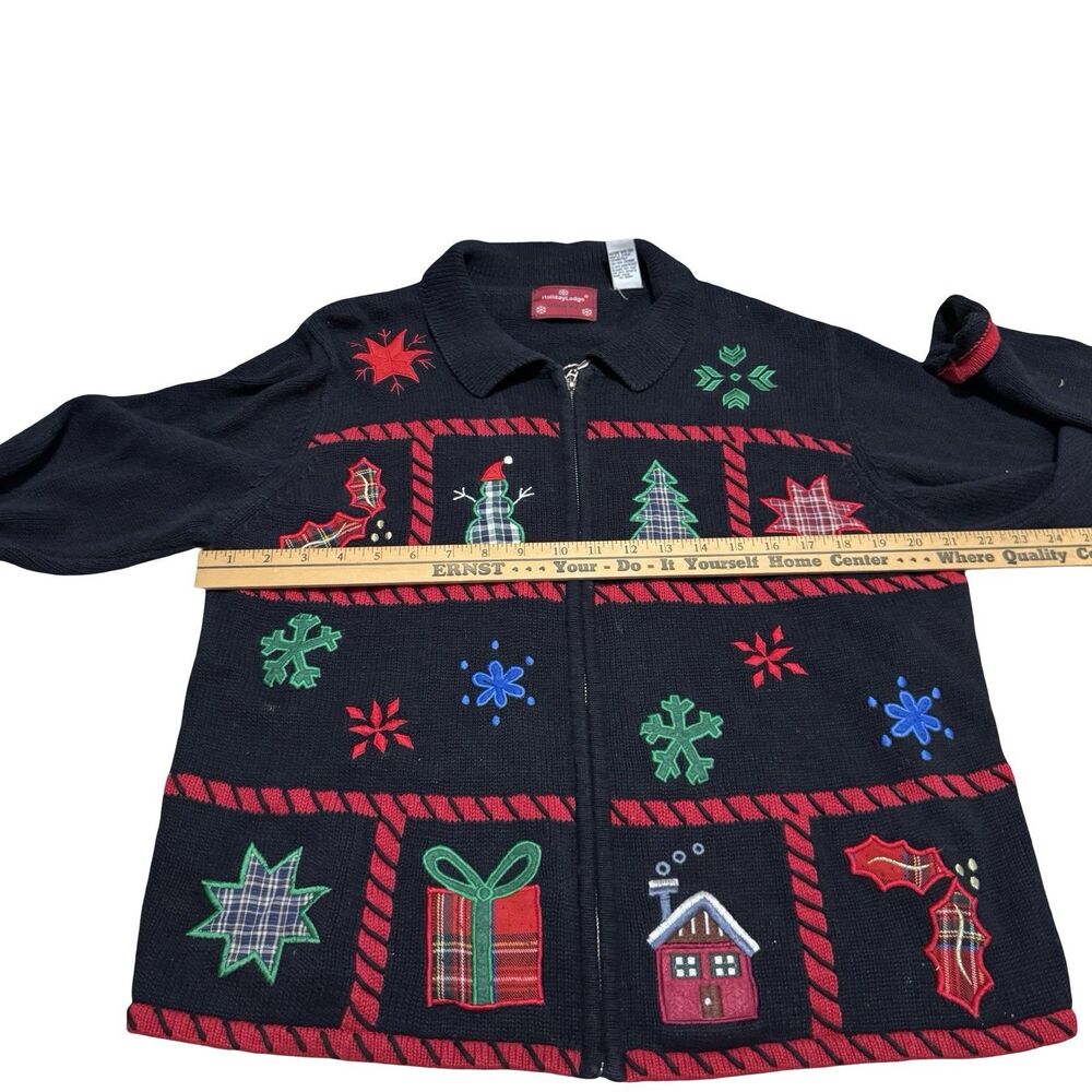 Holiday Lodge North Crest Women’s Black Full Zip Christmas Sweater Size Large - Picture 9 of 11